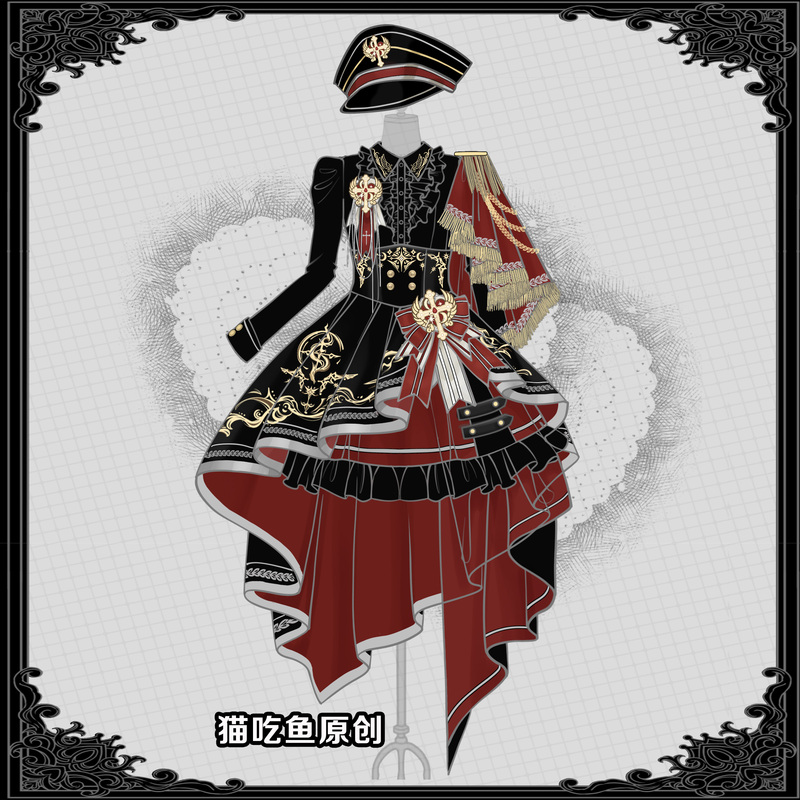 Cat Eats Fish Original [Holy Crown War Song] Military Style Lolita Cool and Stylish Gothic Outfit Heavy Embroidery Military Lolita