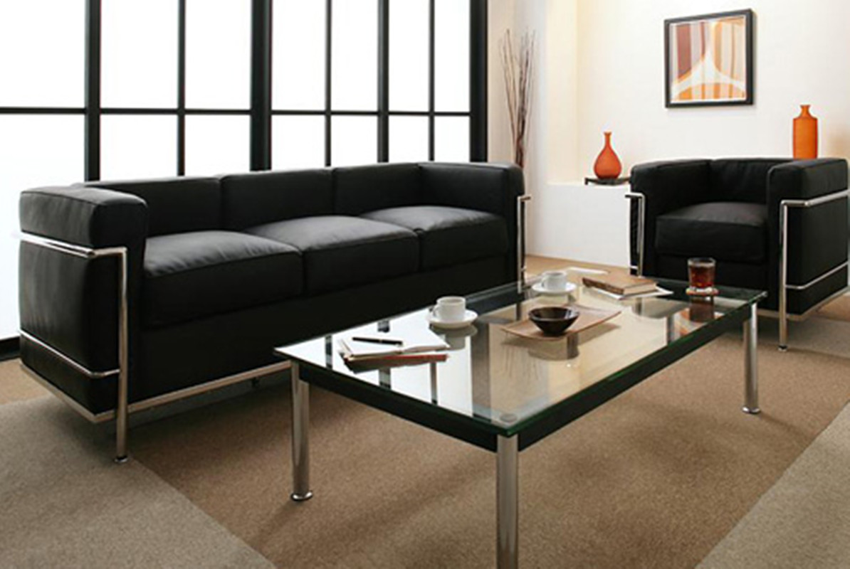 Le Corbusier 1 2 3 Armrest Sofa LC2 Sofa Lobby Reception Stainless Steel Leather Upholstered Seat Light Luxury