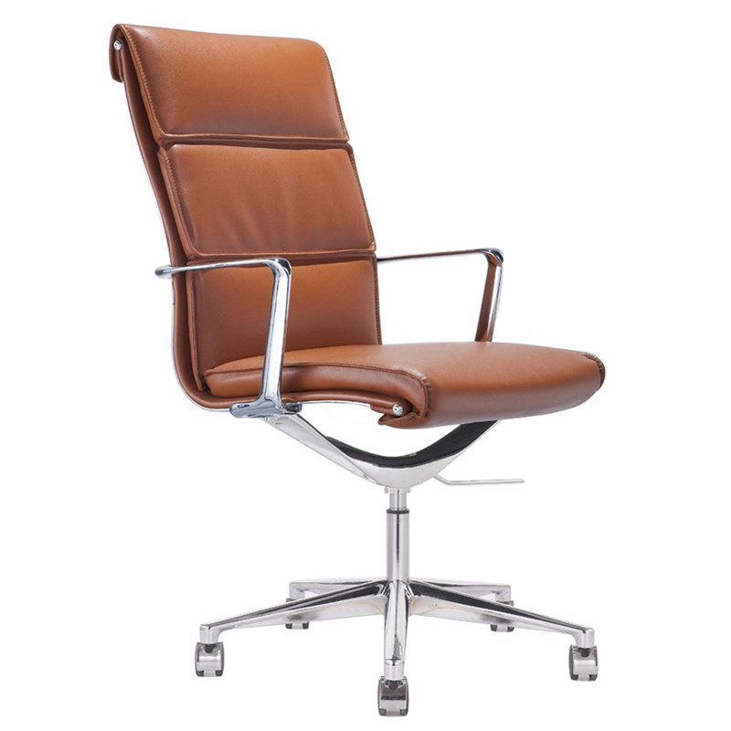 Modern creative designer chair Aluminum alloy office chair Leather art swivel chair High back soft bag Home computer chair Reading chair