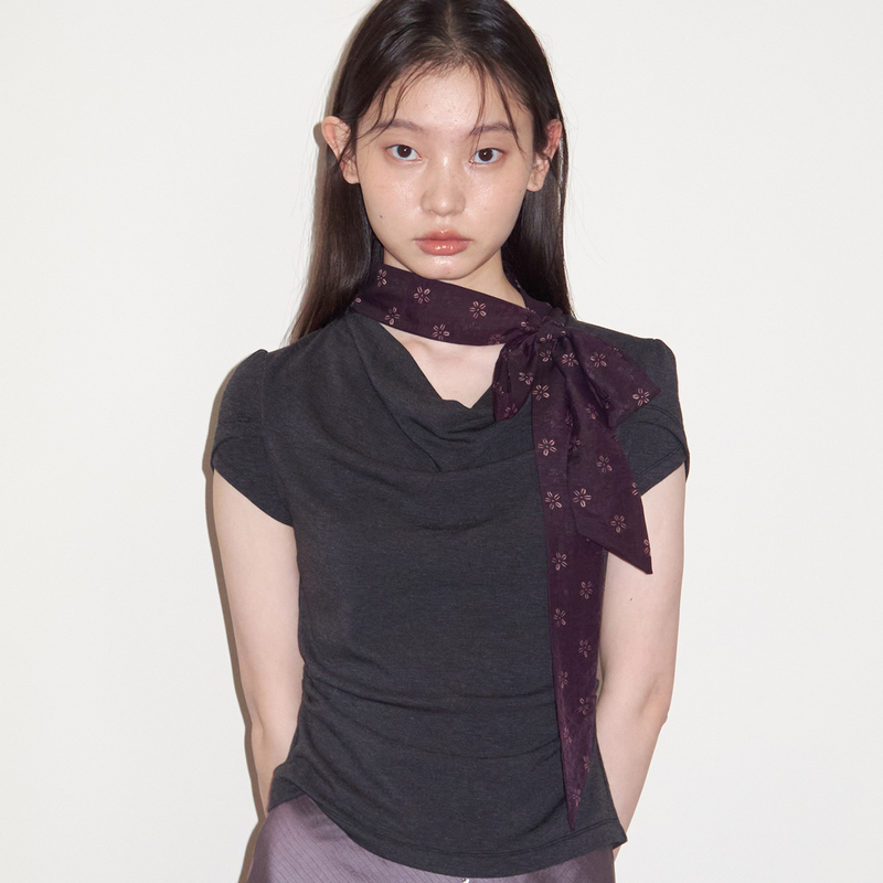 Sancuntai 3inch Moss Peach Ribbon Spliced Halter Neck Swing Collar Retro Tie New Chinese Style Short-Sleeved Top