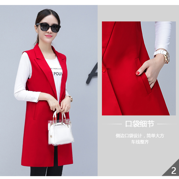 Bộ vest vest nữ dài phần 2018 xuân hè mới của phụ nữ phiên bản Hàn Quốc của áo khoác vest không tay thon gọn thời trang nữ 2021