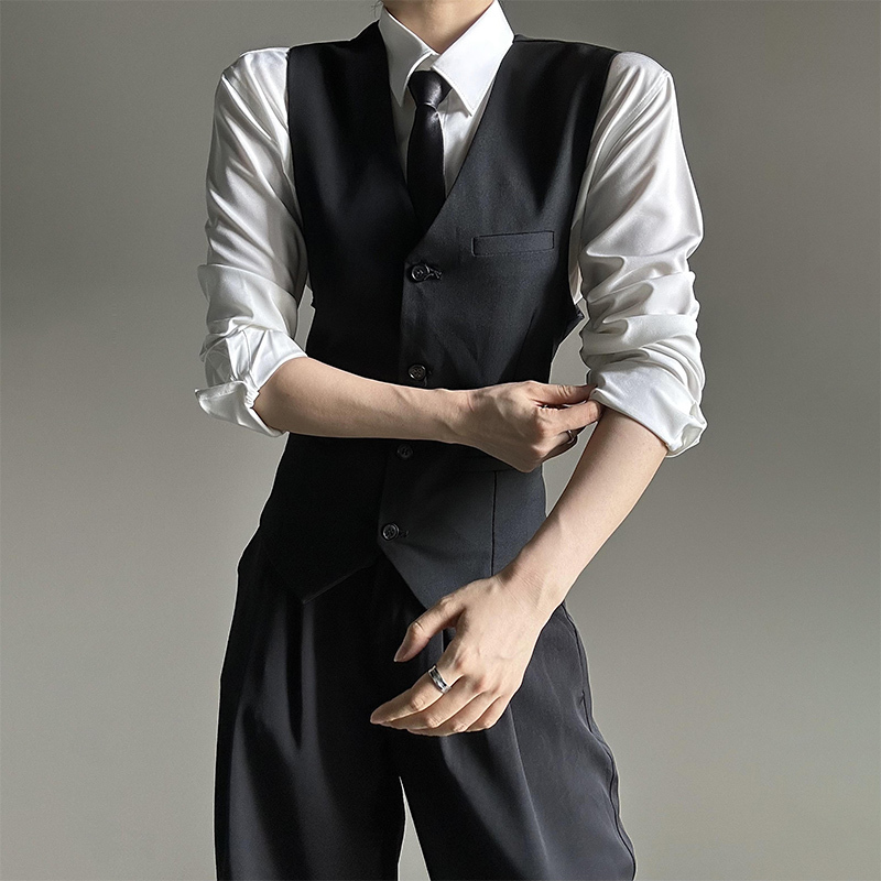 Black and Gray Suit Vest, High-End, Cool and Stylish, Unisex, Slim-Fit Vest, Suit Jacket