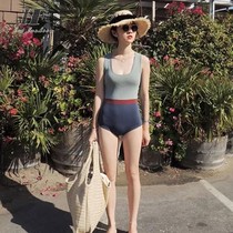 Bikini belly bathing suit womens summer 2021 new conservative small chest cover meat cover belly thin seaside one-piece