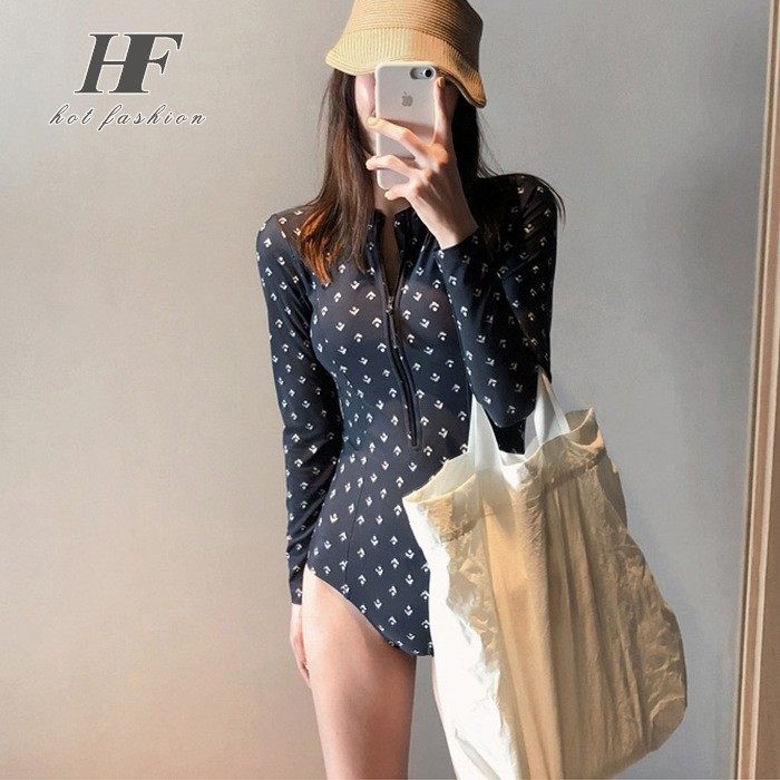 Swimsuit Women's Superior Sense Conjoined Sexy Wave Points Conservative 2023 New Long Sleeves Bikini Bubble Spa Swimsuit-Taobao