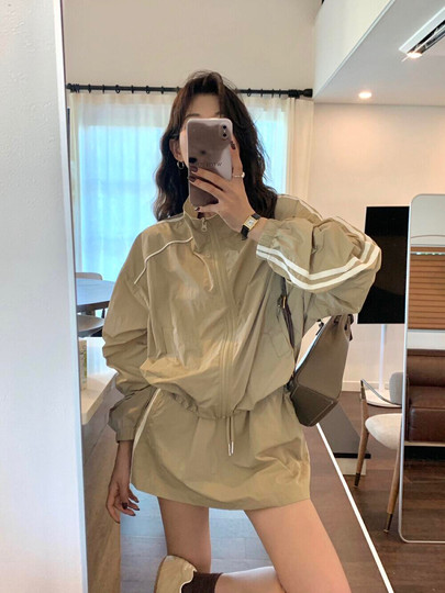 防晒冲锋衣运动套装裙女夏季韩系休闲防晒衣外套松紧腰短裙两件套