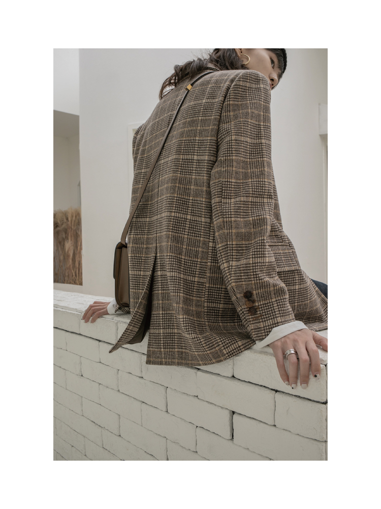 [VNOOK2018 thu đông mới] hipster retro nghìn con chim len len phù hợp với áo khoác ngắn vest nữ công sở