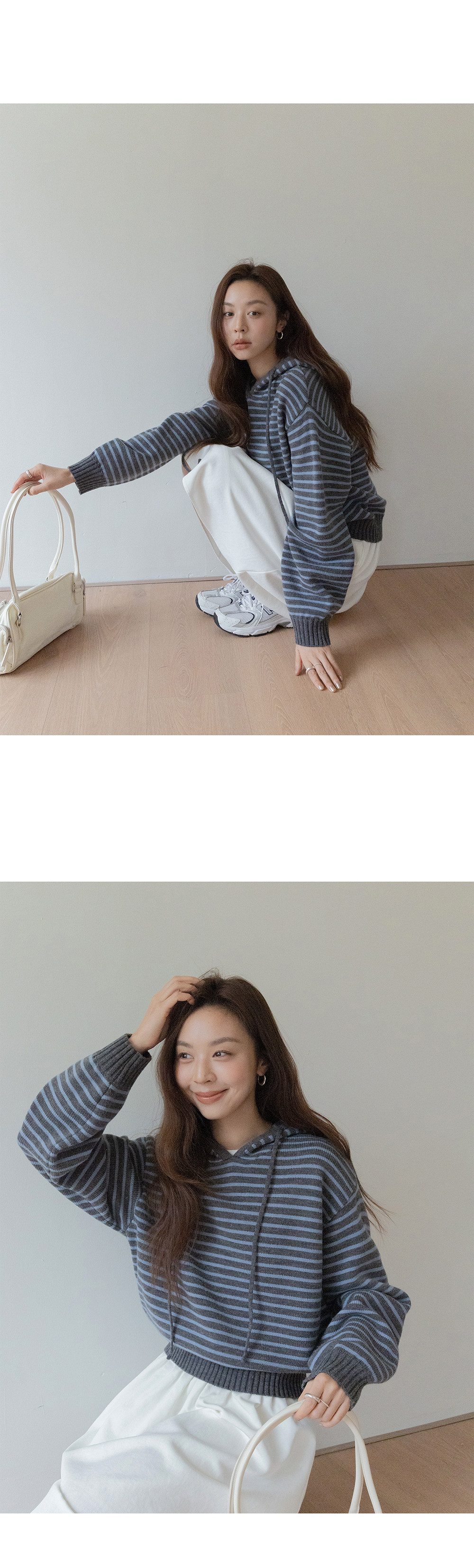 VNOOK женский свитер с капюшоном свободного кроя из шерсти в полоску универсальный весенний