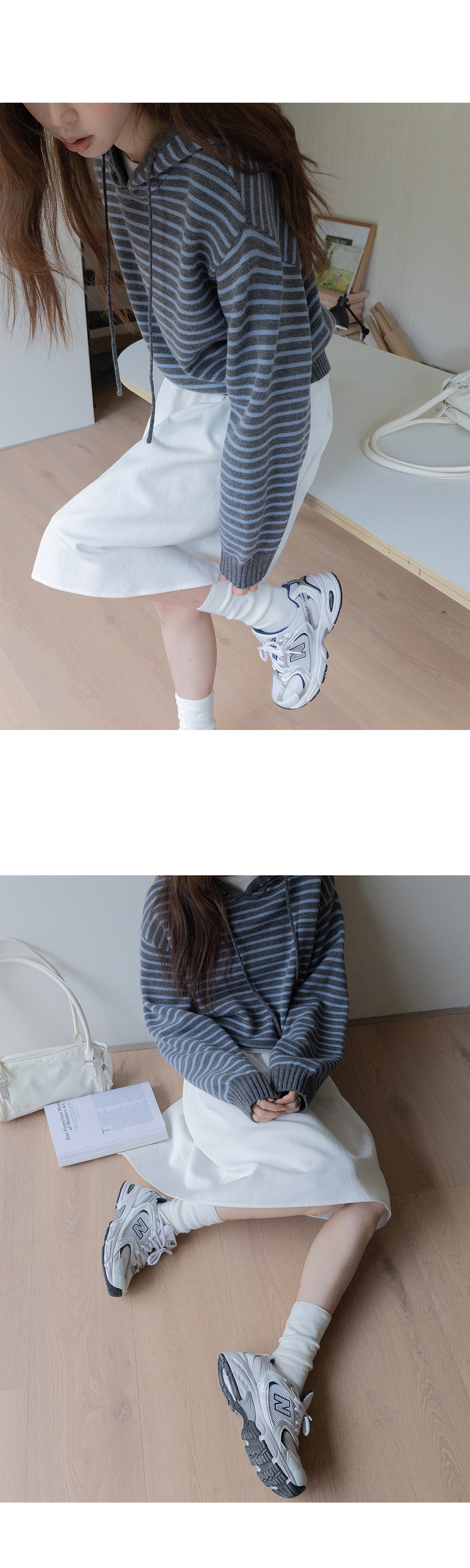 VNOOK женский свитер с капюшоном свободного кроя из шерсти в полоску универсальный весенний