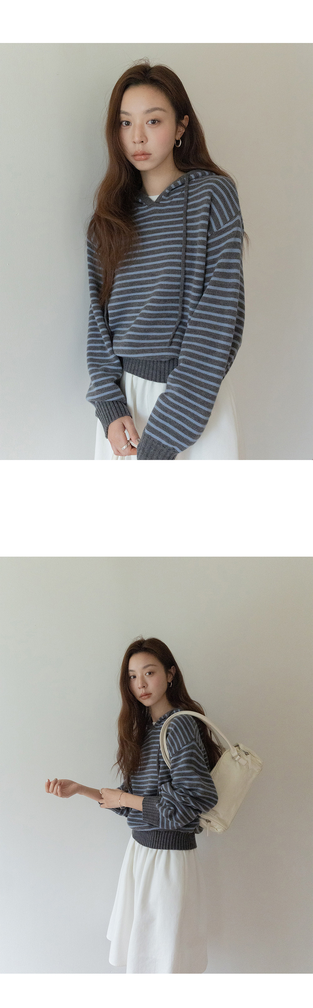 VNOOK женский свитер с капюшоном свободного кроя из шерсти в полоску универсальный весенний