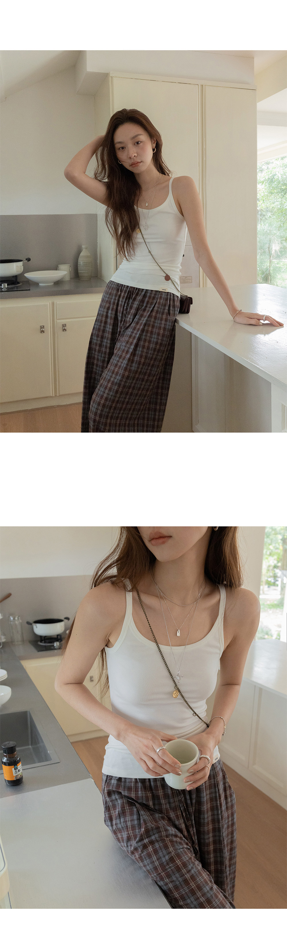 VNOOK женские широкие брюки из хлопка в клетку с эластичным поясом, весна 2026