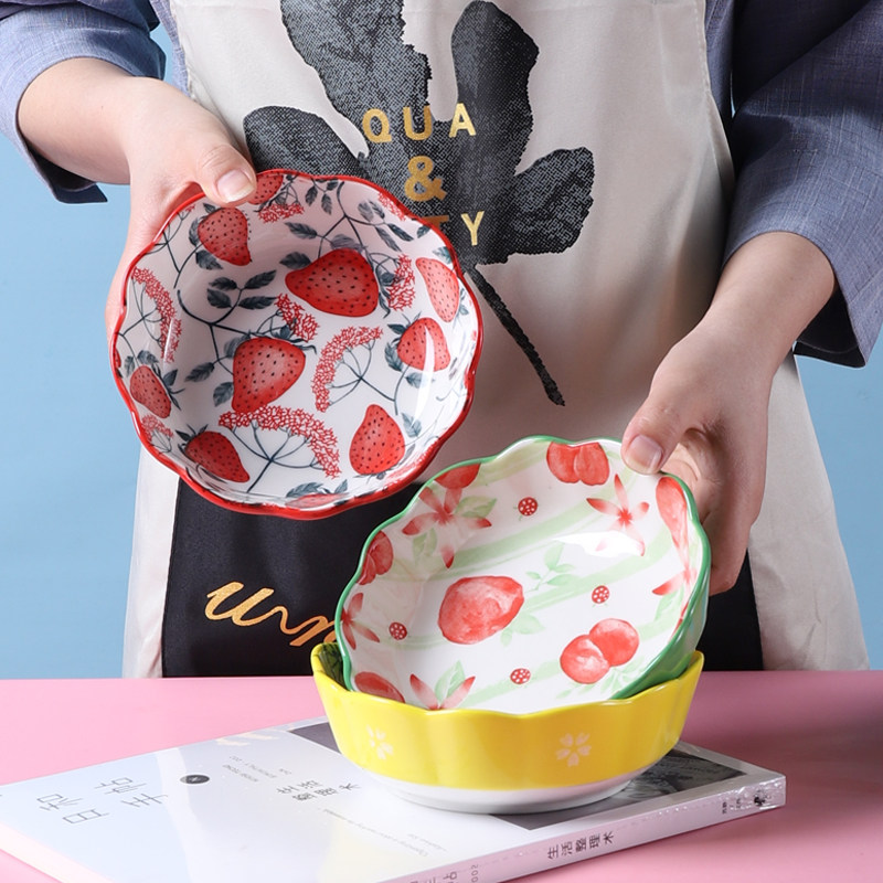 Day Style Cutlery Mesh Red Ins Creative Rice Ceramic Sweet Bowl Cute Fruit Bowl Salad Bowl Breakfast Bowl Home