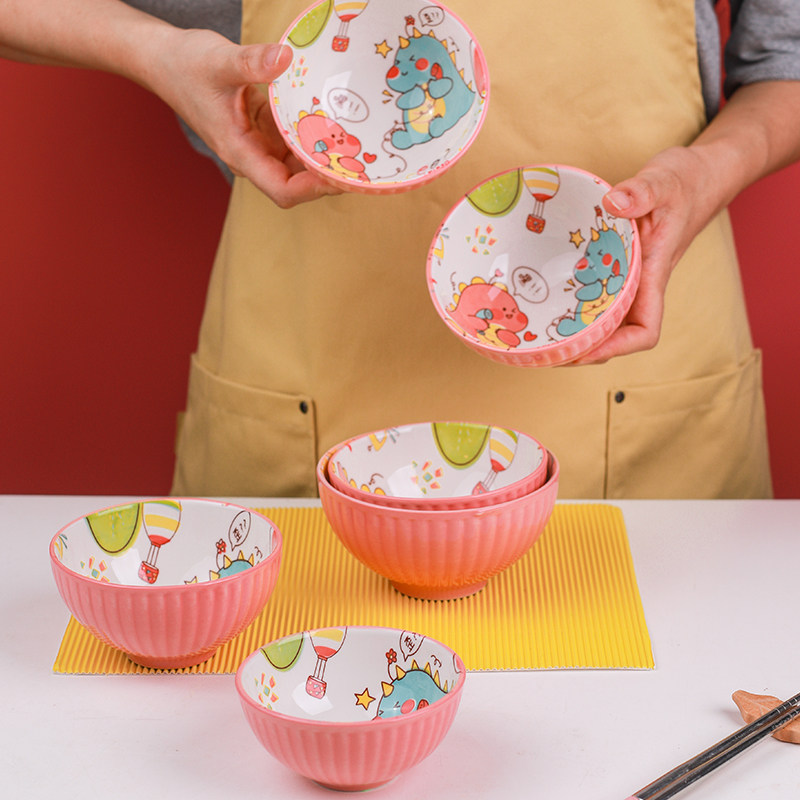 4 clothes cute baby ceramic cutlery rice bowls Home Children's Deputy Food Bowl Glaze Lower Color Eating Bowls Small Soup Bowl