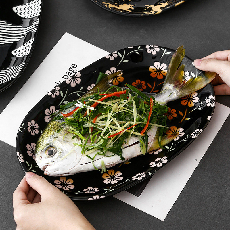 12-inch light luxury Japanese tableware fish plate household new steamed fish plate large creative fish rectangular tray