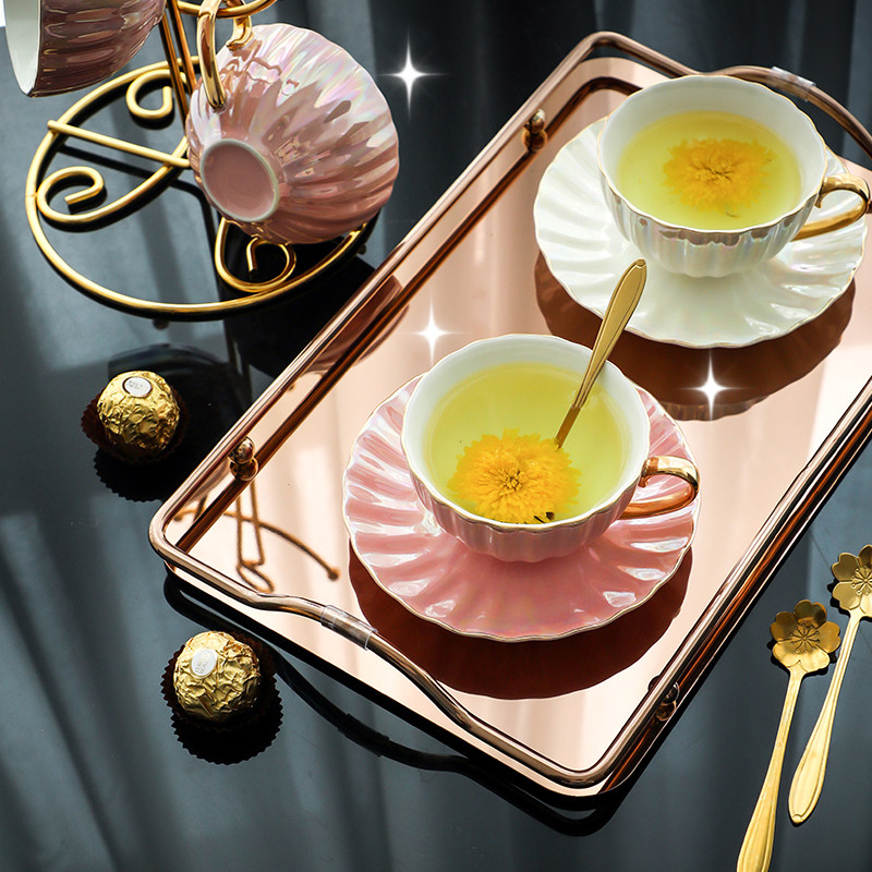 Eurostyle light lavish coffee cup English style small lavish ceramic coffee cup saucer with delicate home afternoon tea flower tea spoon