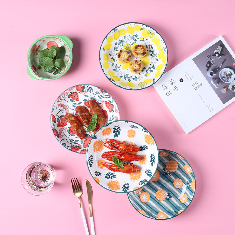 Japanese tableware underglaze color ceramic net red plate plate home deep plate plate creative dinner plate round plate soup plate