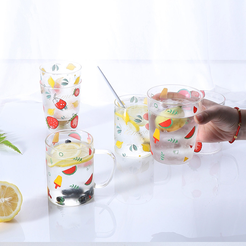 Strawberry glass cups Inwind minimalist Home Milk Cup Heat Breakfast Cup Large Capacity Oat Cup Coffee Water Cup