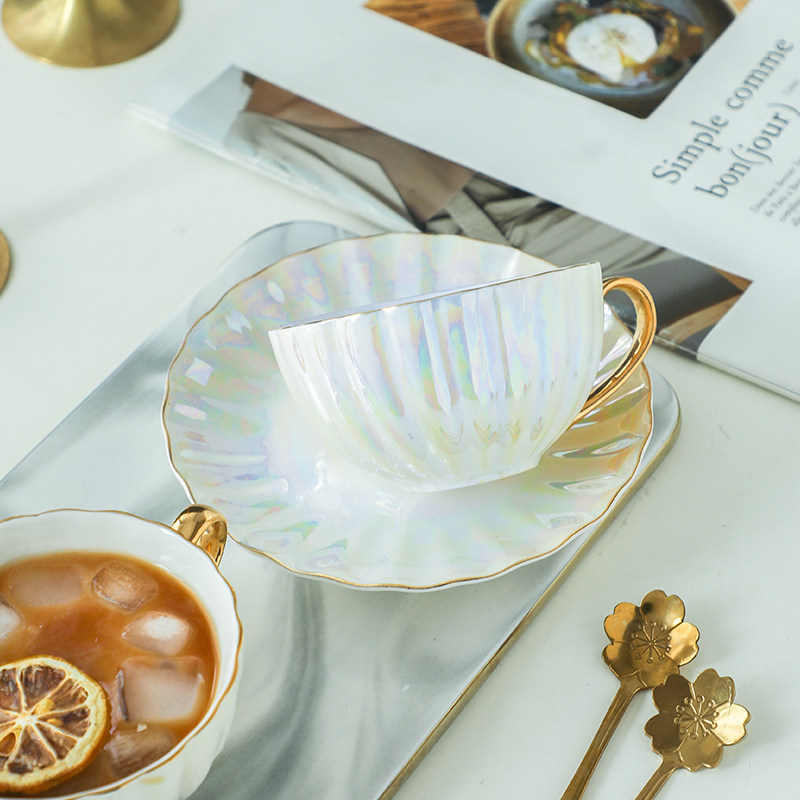 Eurostyle light and luxurious ceramic mesh red upscale small lavish style Lower afternoon tea coffee cup Cups Suit Home Delicate Mug