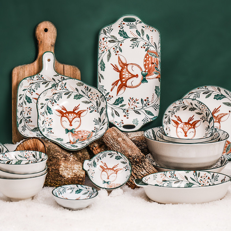 Elk Deer Day Style Cute Cartoon Bowl CERAMIC CUTLERY CREATIVE RICE BOWL ONE PERSON FOOD SUIT DISHES HOME