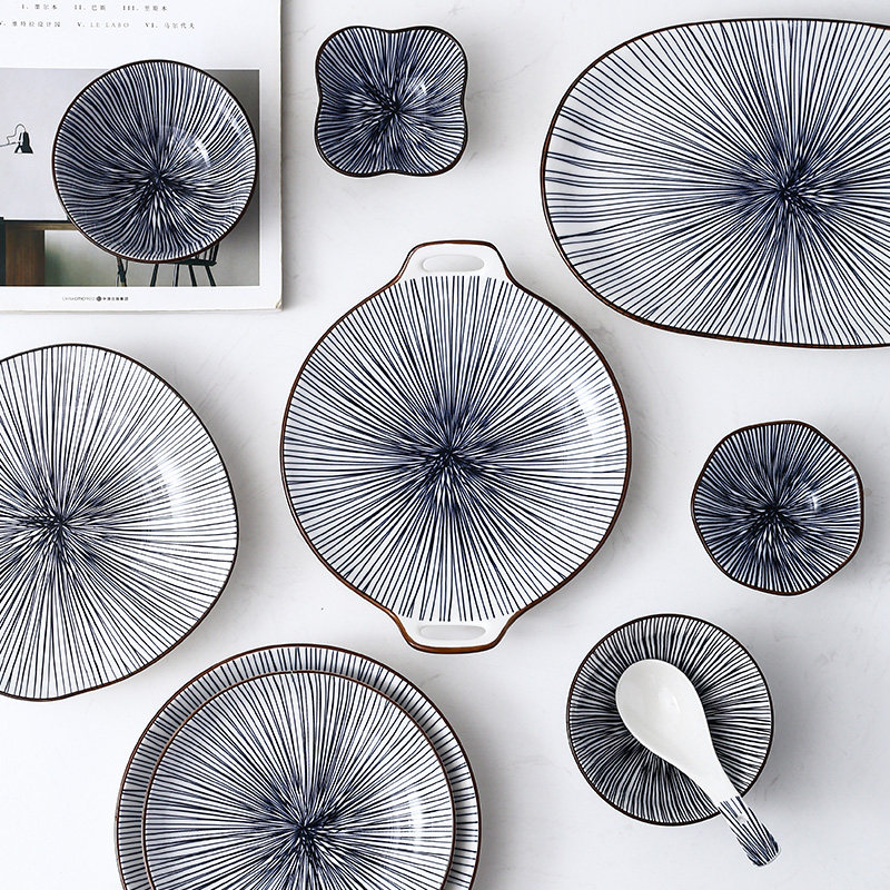 Underglaze color Nordic plate breakfast western steak dish ceramic tableware creative Japanese simple dish home plate