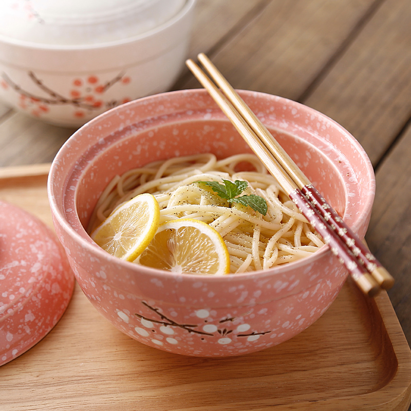 Japanese rice bowl Instant noodles Soup bowl Ramen bowl Large bowl with porcelain lid Home ceramic bowl Student instant noodles large capacity