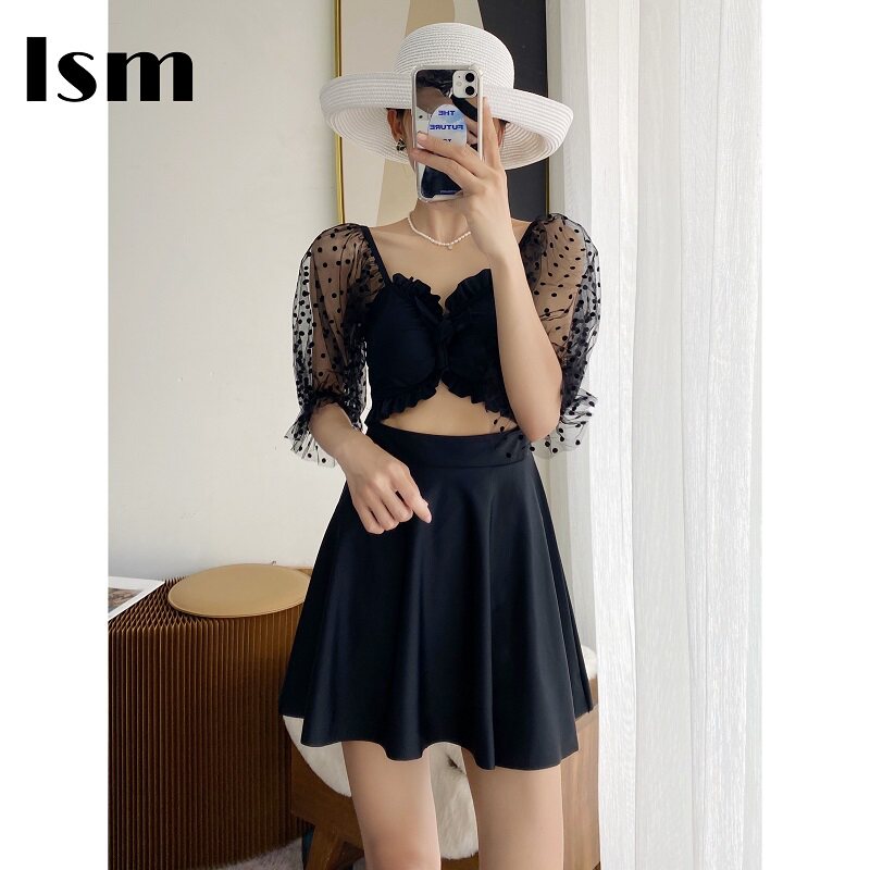 Swimsuit women's 2021 new summer cover belly show thin small chest fairy conservative student hot spring one-piece cute swimsuit seaside