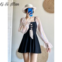 2021 new conservative Ins spa student swimsuit female fairy Fan Chater Slim Snowspun Long Sleeve One-piece Dress