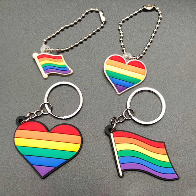 Rainbow Soft Rubber Keychain Pendant Heart-Shaped Flag Small and Cute Backpack Decoration Accessory Peripheral