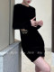 Black Round-Neck Slim-Fit Dress with a Waist-Revealing Design, Mature and High-End Feel, 2025 Winter New Long-Sleeve Dress for Women