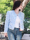2025 New Trendy Blue Round-Neck Tweed Jacket for Women, Popular This Year, with a Light Luxury and High-End Feel