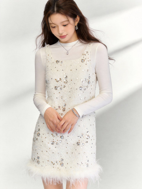 High-End Unique and Beautiful Dress, White Sequined Tank Dress, Elegant and Exquisite for Formal Occasions in Spring 2026