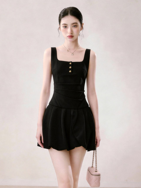 Super Stylish and Stunning Dress, Black Sleeveless, Waist-Cinching, Slim-Fit, Perfect for Petite Figures, Very Attractive Dress for Summer 2026