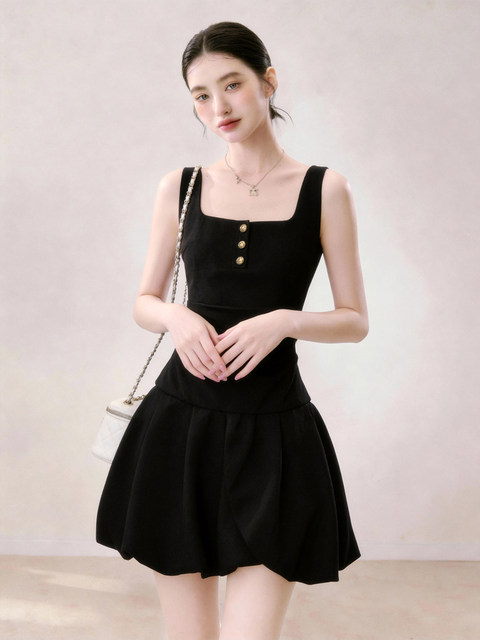 Super Stylish and Stunning Dress, Black Sleeveless, Waist-Cinching, Slim-Fit, Perfect for Petite Figures, Very Attractive Dress for Summer 2026