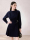 Commuting Outfit Round Neck Waist-Cinching Dress for Women 2026 Summer Blue Long-Sleeved Workplace Elegant A-Line Dress