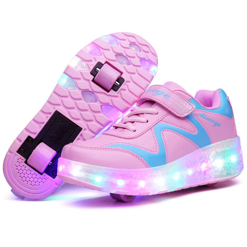 Children and adults outing shoes single and double wheels with light automatic invisible button wheel shoes explosive shoes