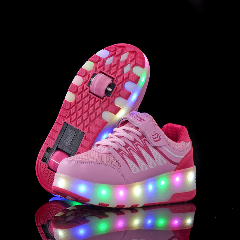 With Lamp Single Wheels Ultra Light Charging Storm Walking Shoes Adult Children Storm Shoeshoe Invisible Button Crystal Wheel