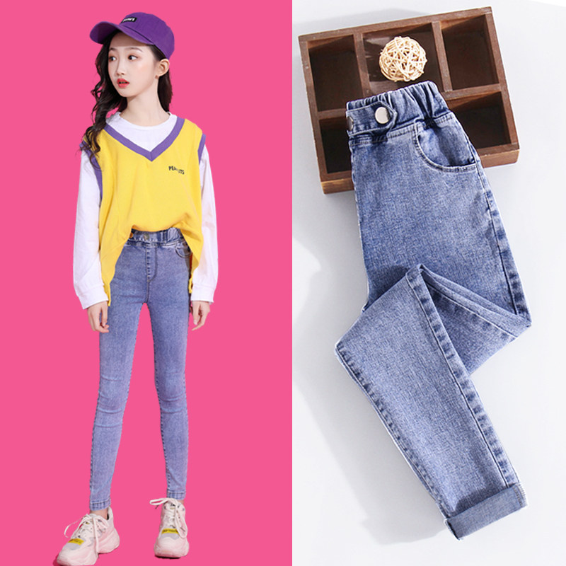Girls' jeans autumn clothes 2022 new children's foreign style spring and autumn elastic slim skinny pencil pants