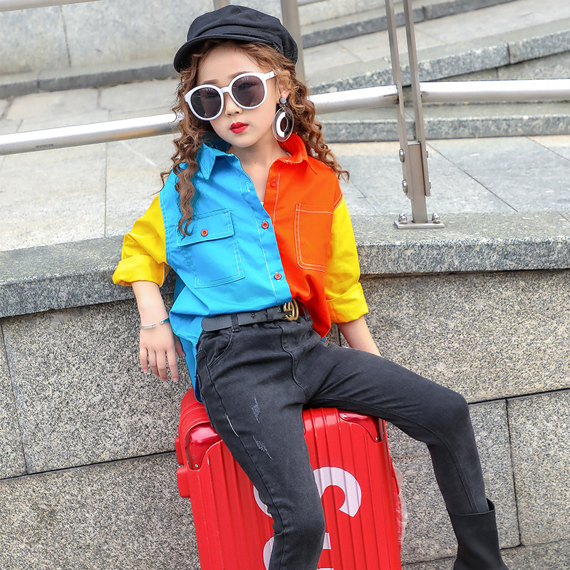 Girls' shirts autumn 2022 new children's spring and autumn tops girls spring Korean version of the Western style fashion catwalk shirts