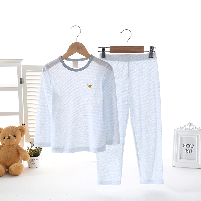 Children's Bamboo Fiber Pajamas, Summer Baby Long-Sleeved Tencel Home Air-Conditioning Clothes for Boys and Girls, Ultra-Thin Set for Kids