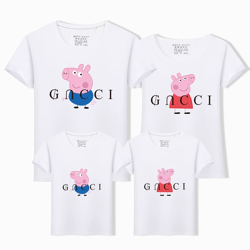 Little Pig Peppa Cha mẹ-con Mặc vào mùa hè 2019 Phong cách Gia đình Ba và Bốn Gia đình Mặc áo phông tay ngắn Mẫu giáo - Trang phục dành cho cha mẹ và con