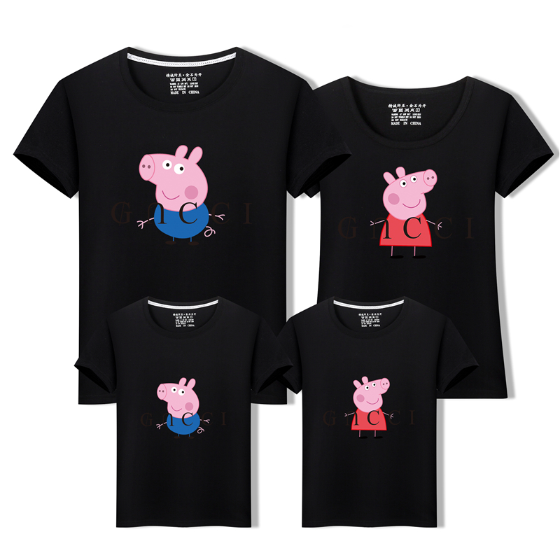 Pig Pecs phụ huynh-con tải hè 2018 gia đình sóng mới ba bốn bốn gia đình nhà xã hội áo thun ngắn tay quần áo bé trai