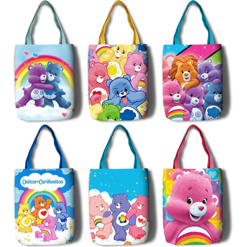 Care Bears loving bear shopping bag canvas single shoulder bag girl hand portable minimalist handbag bag