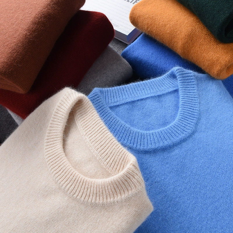 Áo len cashmere nam cổ tròn hai sợi dày mùa đông áo len cashmere màu kinh doanh giản dị cộng với size áo len cơ bản - Áo len Cashmere