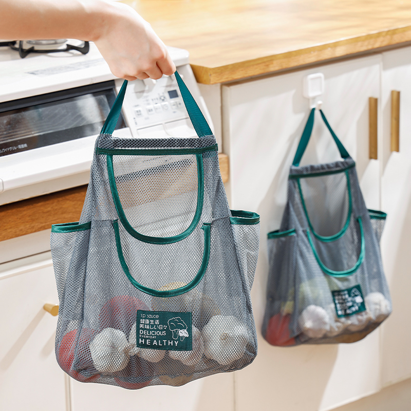 Type of hanging fruit and vegetable containing mesh bag kitchen with garlic ginger hollowed-out hanging bag wall hanging mesh pocket storage handbag