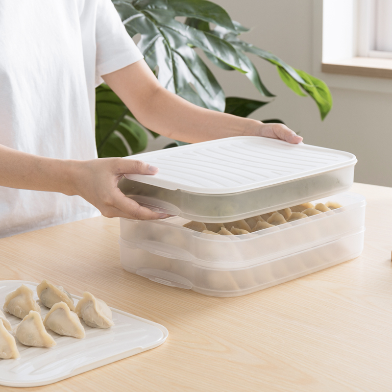 Household frozen dumpling box Large capacity frozen dumpling tray Food grade plastic multi-layer refrigerator fresh storage box