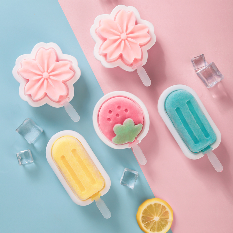 Home Silicone Gel ice cream with lid homemade as a cute ice-stick model for children's ice cream freezing cold drinking ice bar