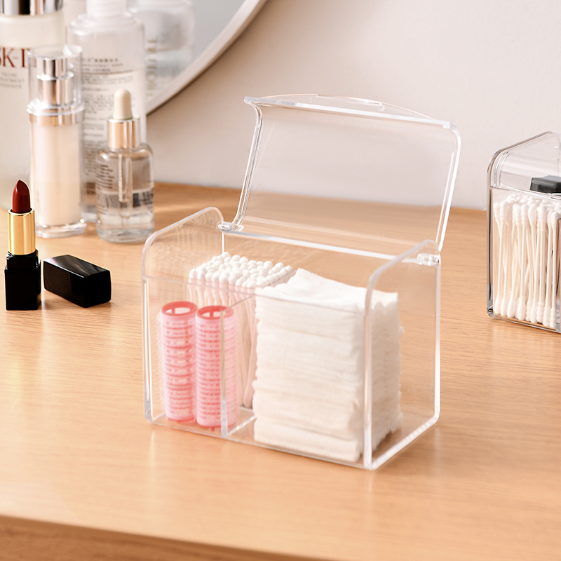 Strap with lid anti-dust make-up cotton containing box Dormitory Tabletop Transparent Cotton Sheet Cotton Stick Box Cosmetics MAKEUP REMOVER COTTON FINISHING BOX