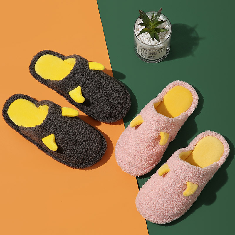 Cute plush cotton slippers couple for home use autumn and winter warmth indoor men and women thick bottom non-slip shoes towed