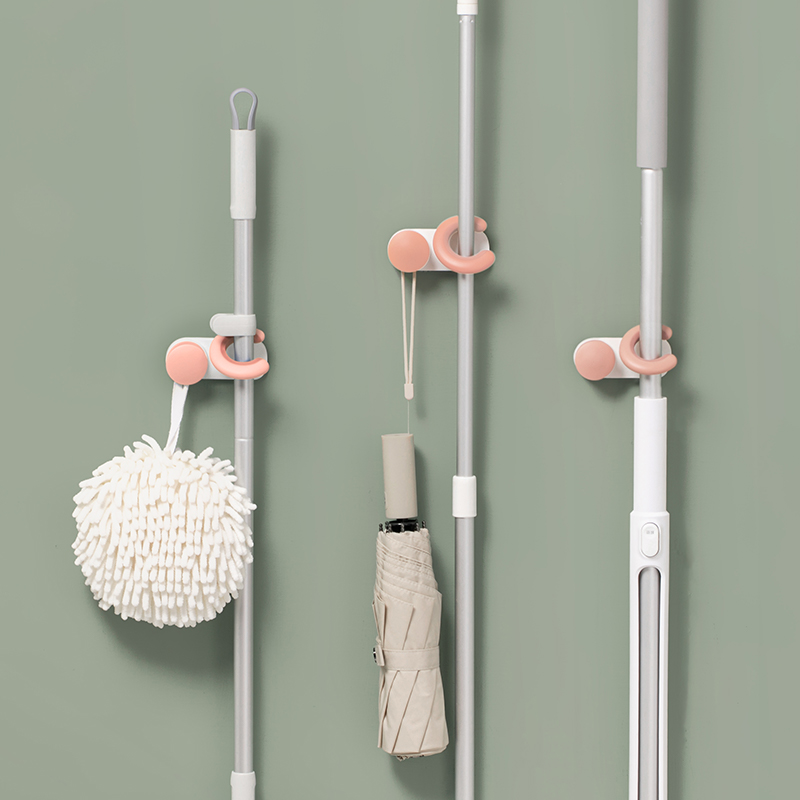 Mop-hook free-to-punch wall-mounted dressing room fixed buckle No-dent bathroom mop cloth clamp theorizer sweeping the hanging rack