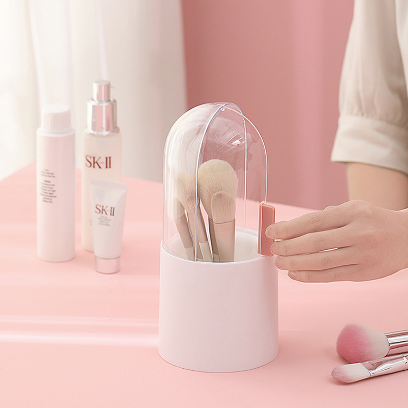 Makeup Brush Containing Bucket Dust Resistant With Lid Table Top Transparent Ins Wind Box Eyebrow Pen Eyelink Pen Beauty Eye Shadow Brush Drum