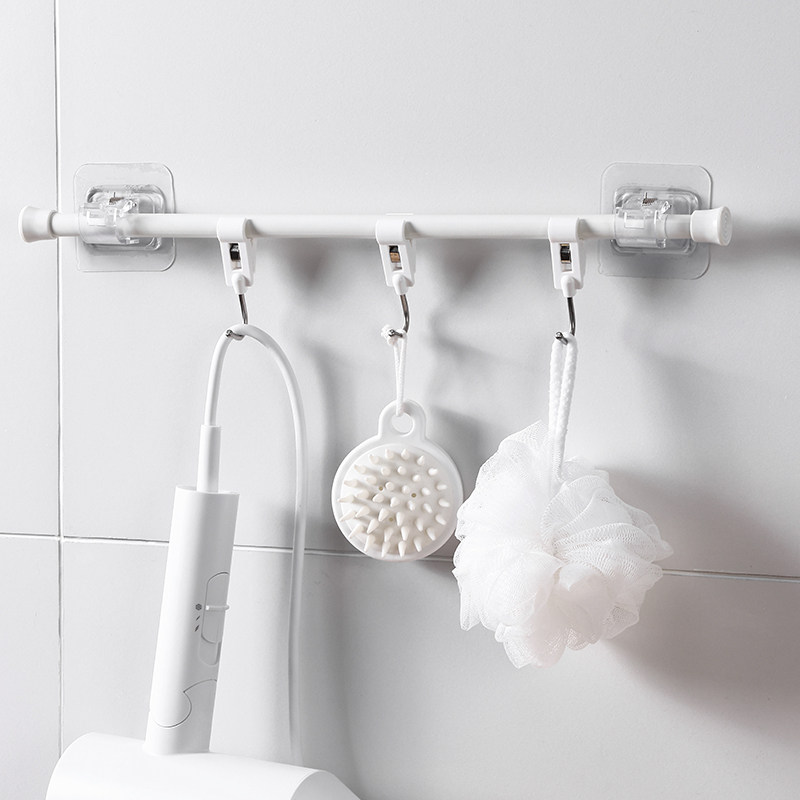 Telescopic Rod Telescopic Rod Slim-free Wardrobe Hanging Clothes Rod bracket clips Multi-functional bathroom Shrink Hanging Rod Fixed